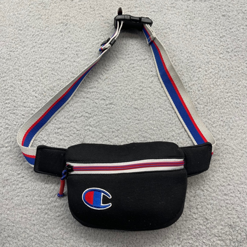 Champion UW017-S57289‎ Black Fanny Pack Striped Strap Attribute Waist Bag